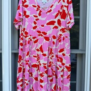 Mudpie Women’s New Stretch Casual Oversized Short Sleeve Dress Size Large